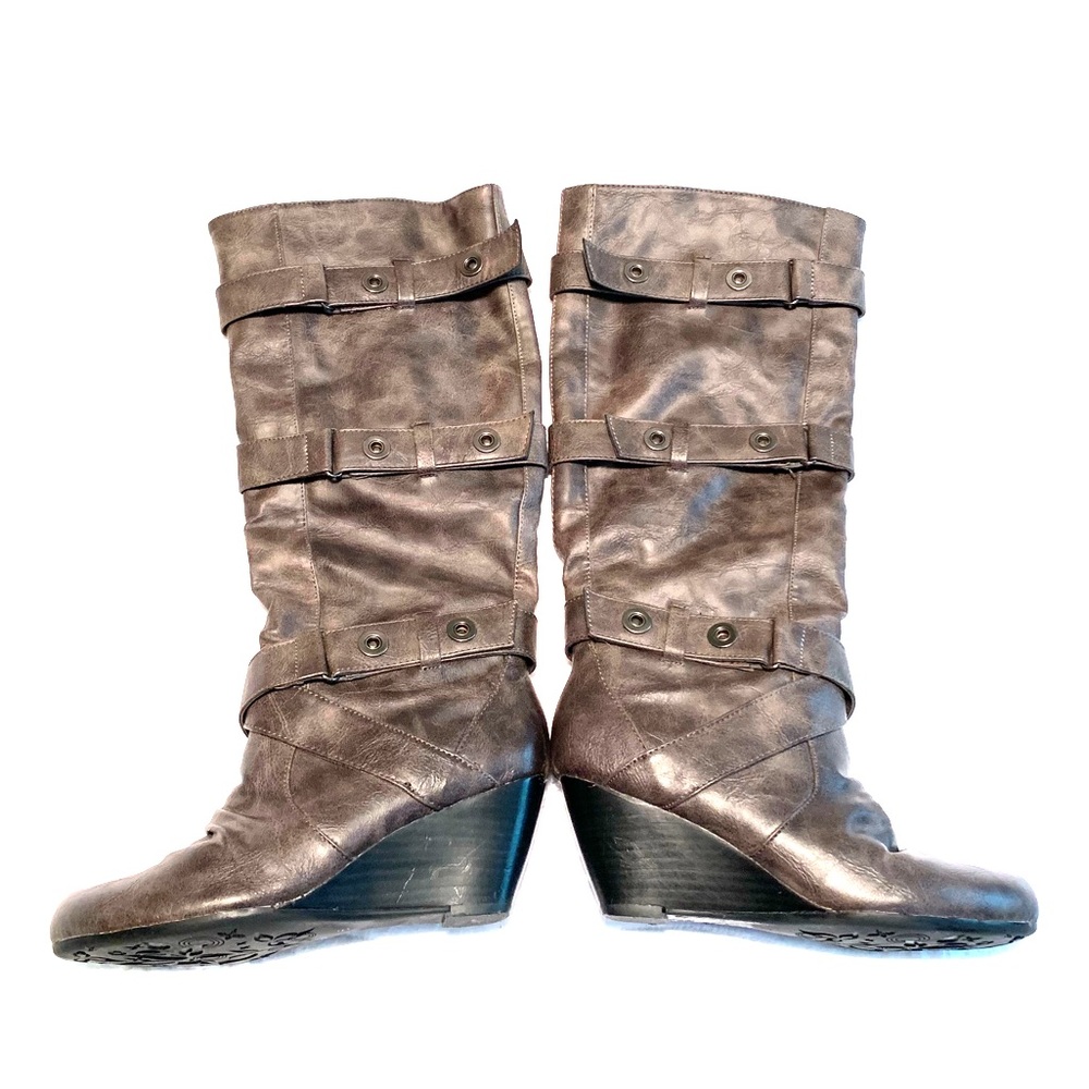 Charcoal Gray Slouch Wedge Boots